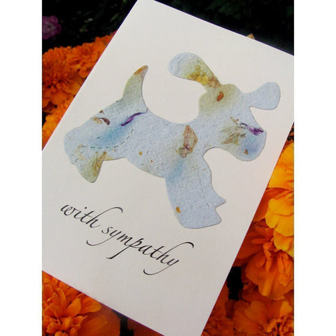 Handmade pet sympathy card with forget-me-not seed embedded plantable paper dog