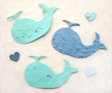 Recycled Ideas Favors plantable seed paper aqua and navy whales with hearts