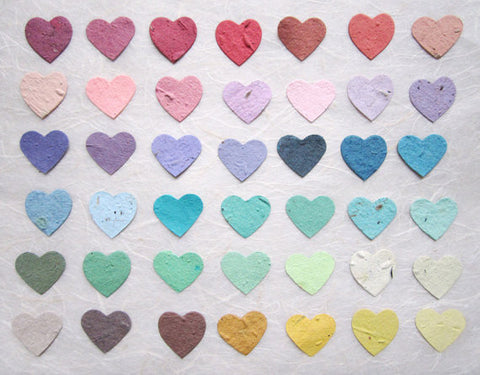 Recycled Ideas Favors plantable paper flower seed hearts in rainbow colors
