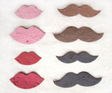 Recycled Ideas Favors plantable seed paper pink and red lips and brown and black mustaches