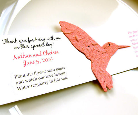 Recycled Ideas Favors plantable paper hummingbird with card