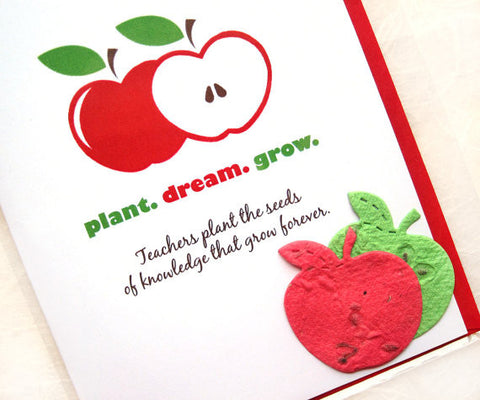 thank you for planting the seeds of knowledge Plantable Teacher Thank You Card - with Plantable Seed Paper Apples