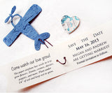 Recycled Ideas Favors plantable paper blue airplane with card and map heart