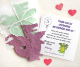 Recycled Ideas Favors purple plantable seed paper dragon, hearts and card