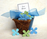 Recycled Ideas Favors plantable paper hydrangeas with pot, ribbon and card