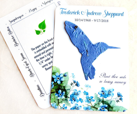 memorial flower seeds 50 Hummingbird Memorial Cards